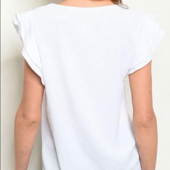 White Ruffled Short Sleeve Shirt - Picture 3 of 3